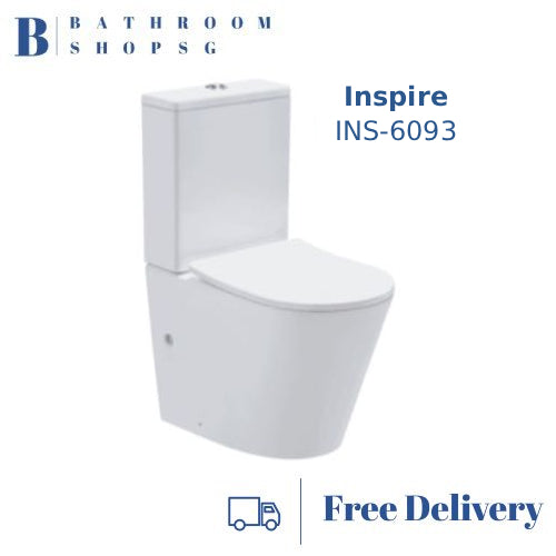 Inspire INS-6093 Rimless Back To Wall Close Coupled Toilet Bowl with UF Seat Cover