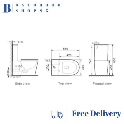 Inspire INS-6093 Rimless Back To Wall Close Coupled Toilet Bowl with UF Seat Cover