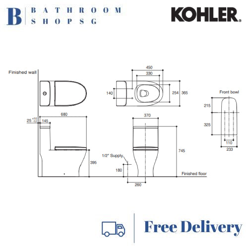 Kohler Reach Up One-Piece Rimless Toilet Bowl with Slim Seat and Cover K-28628K-0