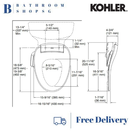 Kohler C3-050 Electronic Bidet Seat and Cover K-18751MY-0