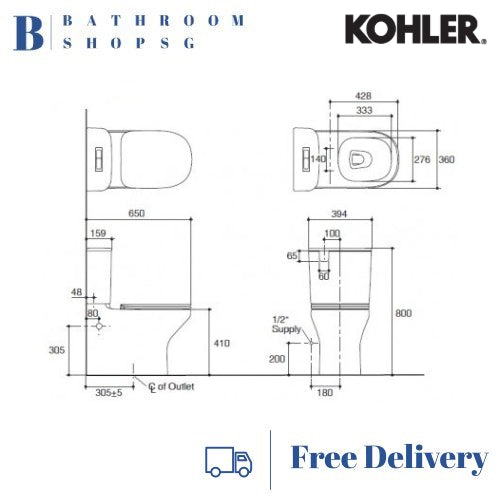 Kohler Modern Life BTW Two-piece Toilet Bowl with Slim Seat and Cover K-77707K-0