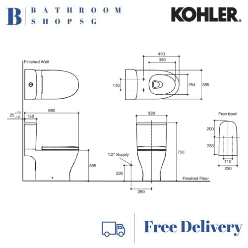 Kohler Reach Up NBTW Two-piece Elongated Toilet Bowl with Slim Seat and Cover K-31114K-0