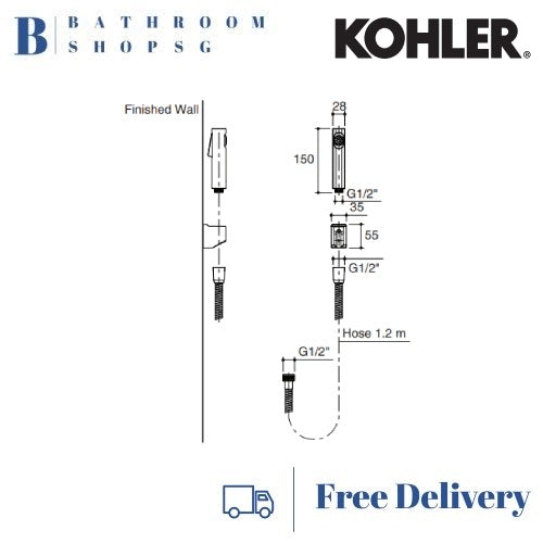 Kohler Cuff Hygiene Toilet Bidet Spray Set with Hose and Bracket K-98100X Chrome White Black