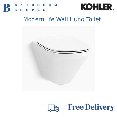 Kohler ModernLife Wall Hung Toilet K-27904IN-SS-0 with Cistern Wall Brackets and Flush Plate Bundle Set