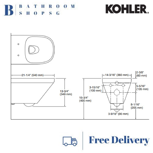 Kohler ModernLife Wall Hung Toilet K-27904IN-SS-0 with Cistern Wall Brackets and Flush Plate Bundle Set