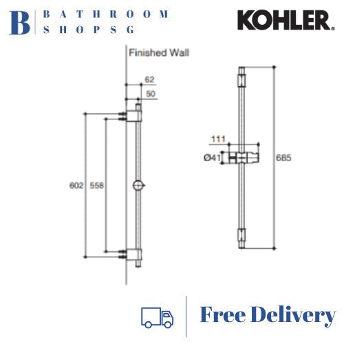 Kohler ACCLIV Exposed Wall Mount Bath Mixer K-33079T-4E2-CP with Hand shower Set