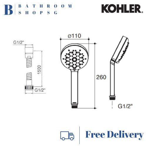 Kohler Taut Wall Mount Bath Mixer K-74036T with Rainjoy Slide Bar Hose Hand Shower Full Set