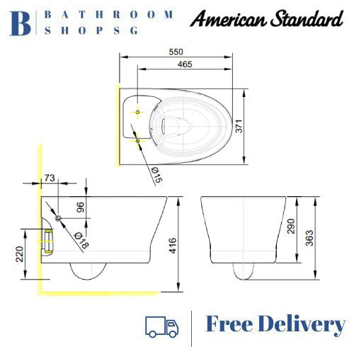 American Standard Loven Elegant White Wall-Hung Toilet with Rapid SL Wall Brackets and Grohe Flush Plate Bundle - 1013962080