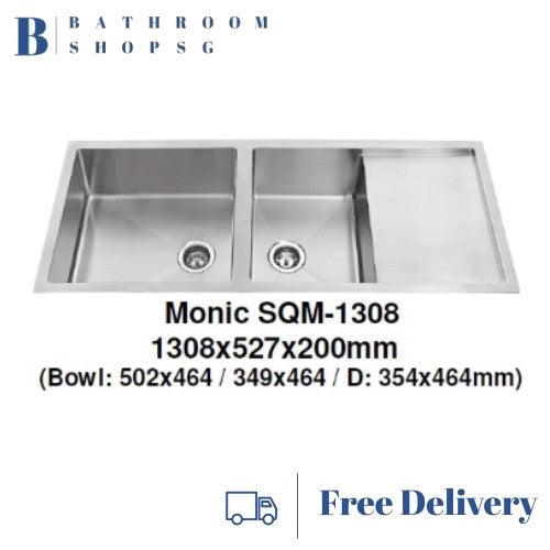 Monic SQM-1308 Double Bowl with Drainer Stainless Steel Kitchen Sink