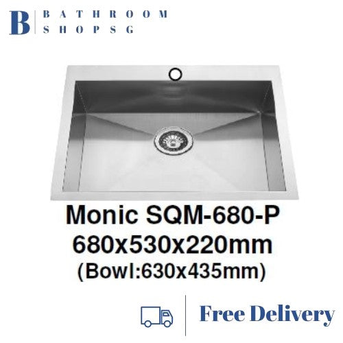 Monic SQM-680-P Handmade Single Bowl Stainless Steel Kitchen Sink