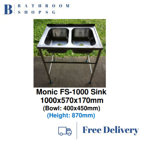 Monic FS-1000 Stainless Steel Free Standing Double Bowl Kitchen Sink