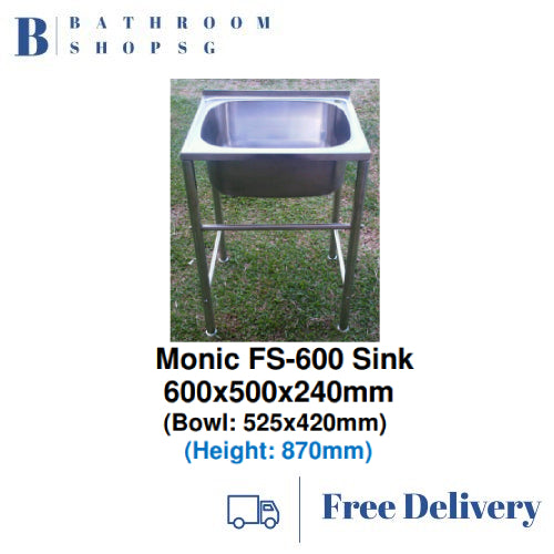 Monic FS-600 Stainless Steel Free Standing Single Bowl Kitchen Sink