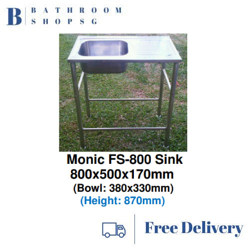 Monic FS-800 Stainless Steel Free Standing Single Bowl with Drainer Kitchen Sink
