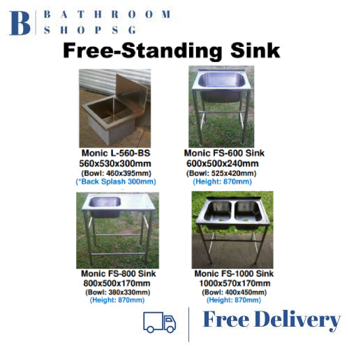 Monic FS-600 Stainless Steel Free Standing Single Bowl Kitchen Sink