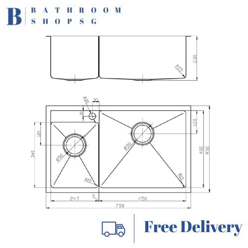 Monic HOT-750 Stainless Steel Undermount Double Bowl Kitchen Sink