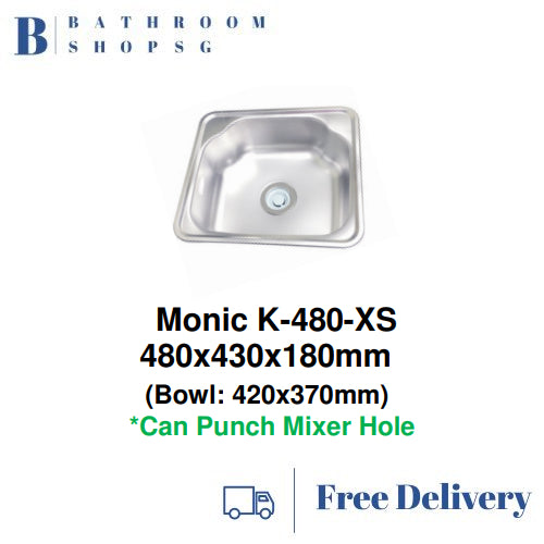 Monic K-480-XS Korean-Made Stainless Steel Small Single Bowl Kitchen Sink