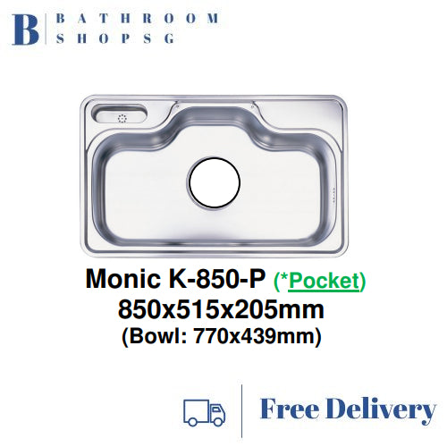 Monic K-850-P Korean-Made Stainless Steel Single Bowl Kitchen Sink