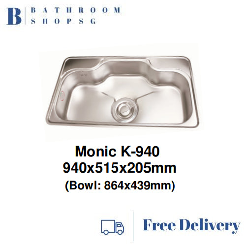 Monic K-940 Korean Made Stainless Steel Jumbo Single Bowl Kitchen Sink ...