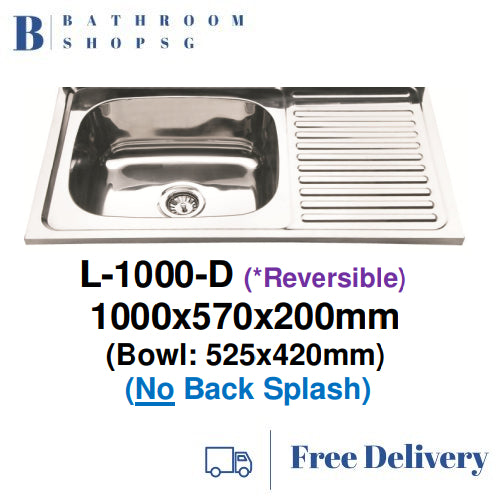 Monic L-1000-D Wall mount Stainless Steel Single Bowl with Drainer Kitchen Sink