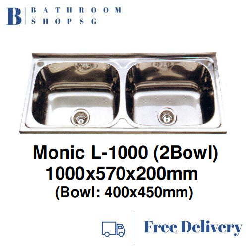Monic L-1000 Wall mount Stainless Steel Double Bowl Kitchen Sink