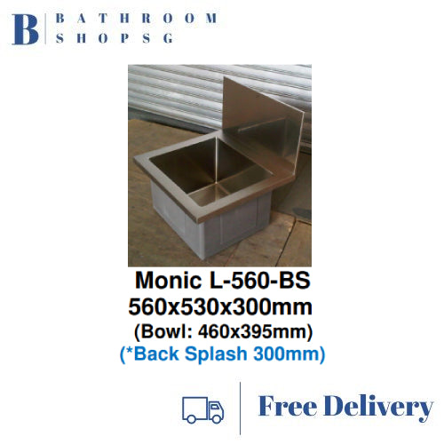 Monic L-560-BS Wall mount Stainless Steel Single Bowl with Back Splash Kitchen Sink