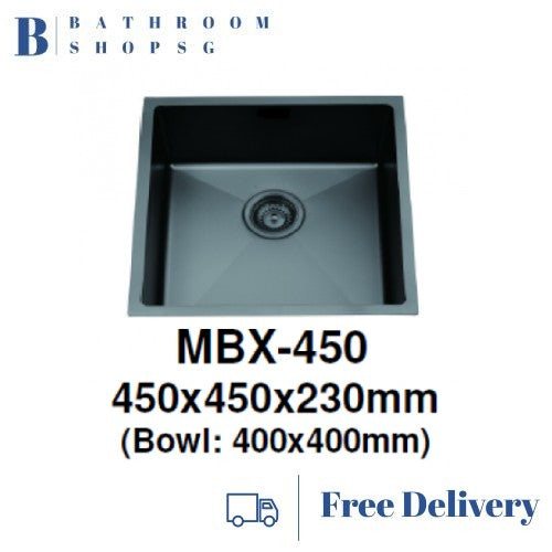 Monic MBX-450 Black Steel Undermount Single Bowl Kitchen Sink