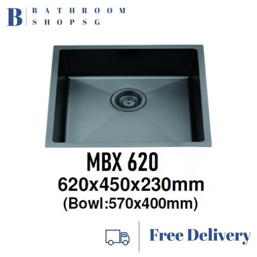 Monic MBX-620 Black Steel Undermount Single Bowl Kitchen Sink