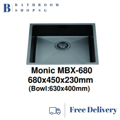 Monic MBX-680 Black Steel Undermount Single Bowl Kitchen Sink