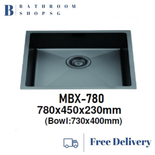 Monic MBX-780 Black Steel Undermount Jumbo Single Bowl Kitchen Sink