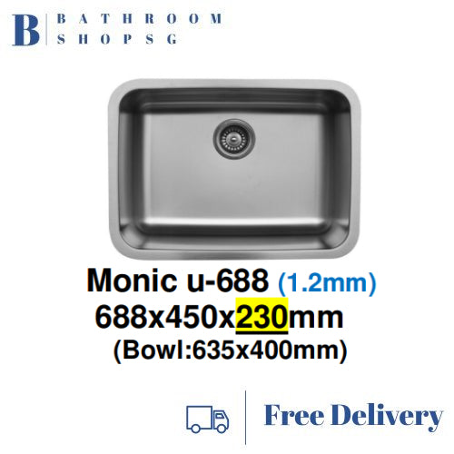 Monic U-688 Stainless Steel Under mount Single Bowl Kitchen Sink