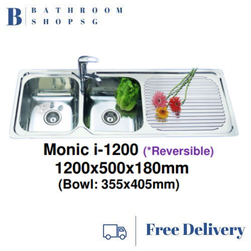 Monic i-1200 Stainless Steel Inset Mount Double Bowl with Drainer Kitchen Sink