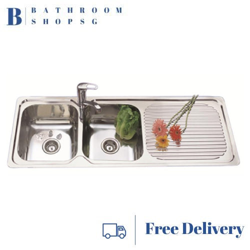 Monic i-1200 Stainless Steel Inset Mount Double Bowl with Drainer Kitchen Sink