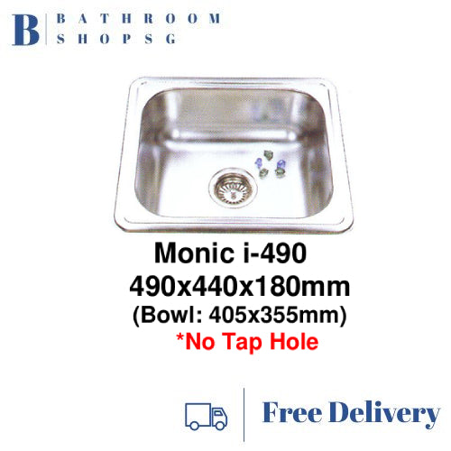 Monic i-490 Inset Mount Single Bowl Stainless Steel Kitchen Sink