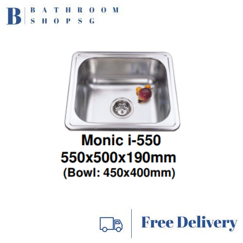 Monic i-550 Stainless Steel Inset Mount Single Bowl Kitchen Sink