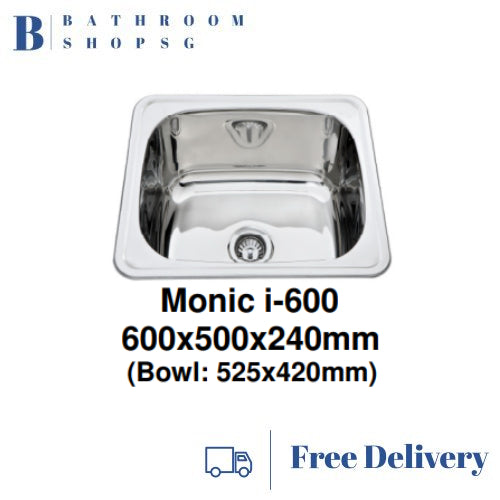 Monic i-600 Stainless Steel Inset Mount Single Bowl Kitchen Sink