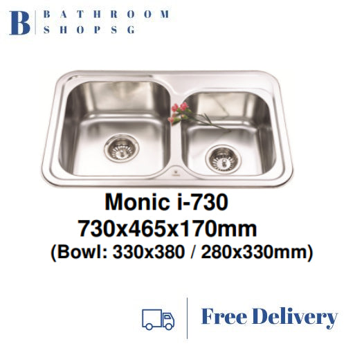 Monic i-730 Stainless Steel Inset Mount Double Bowl Kitchen Sink