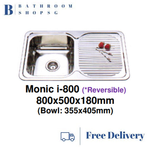 Monic i-800 Stainless Steel Inset Mount Single Bowl Kitchen Sink with Drainer