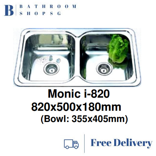 Monic i-820 Stainless Steel Inset Mount Double Bowl Kitchen Sink