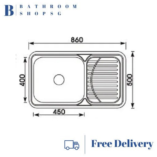 Monic i-860 Stainless Steel Inset Mount Single Bowl with Drainer Kitchen Sink
