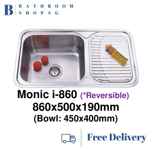 Monic i-860 Stainless Steel Inset Mount Single Bowl with Drainer Kitchen Sink