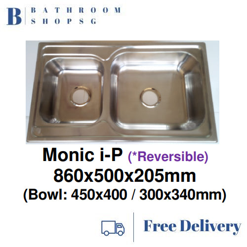 Monic i-P Reversible Stainless Steel Inset Mount Double Bowl Kitchen Sink
