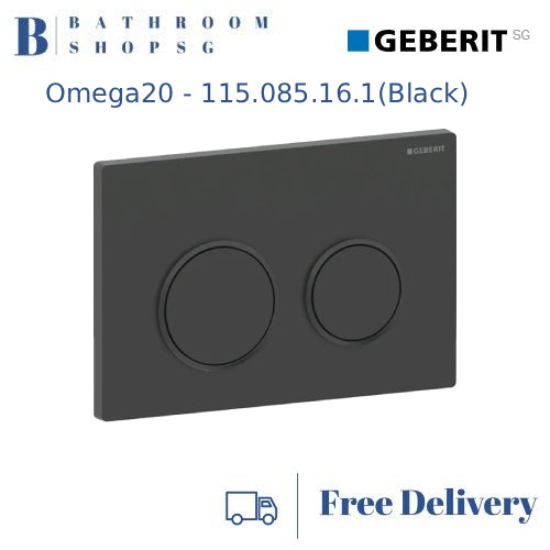 Geberit Omega 20 Actuator Plate 115.085.16.1 | Black Plate with Matt Black Ring Toilet flush plate