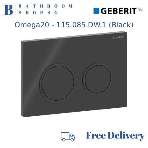 Geberit Omega 20 Actuator Plate 115.085.DW.1 | Black Plate and Button Toilet flush plate
