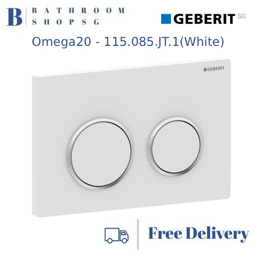 Geberit Omega 20 Actuator 115.085.JT.1 | Matt White Plate and Button with Chrome Ring Toilet Flush Plate