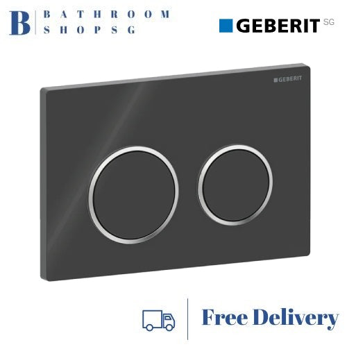 Geberit Omega 20 Actuator 115.085.KM.1 | Black Plate and Button with Chrome Ring Toilet Flush Plate