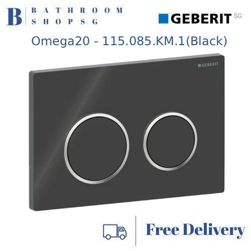 Geberit Omega 20 Actuator 115.085.KM.1 | Black Plate and Button with Chrome Ring Toilet Flush Plate