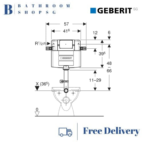 Geberit Omega Concealed Cistern Top Front Operated 224.512.00.1 for 88cm Installation height