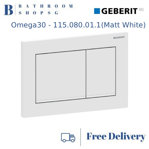 Geberit Omega 30 Actuator Plate 115.080.01.1 Matt White Plate and Buttons with White Stripes