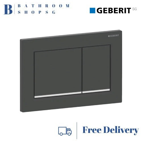 Geberit Omega 30 Actuator Plate 115.080.14.1 Matt Black Plate and Buttons with Chrome Stripes
