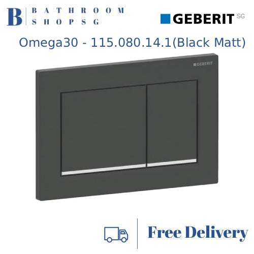 Geberit Omega 30 Actuator Plate 115.080.14.1 Matt Black Plate and Buttons with Chrome Stripes